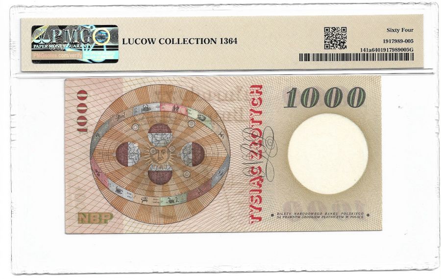1000 zlotych 1965 r. - Mikolaj Kopernik - Seria I - Ocena PMG 64