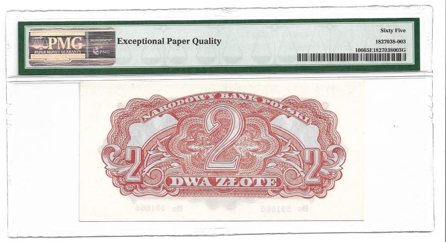 2 zlote 1944 r. "obowiazkowym" - Serie Bc - Grading PMG 65 EPQ