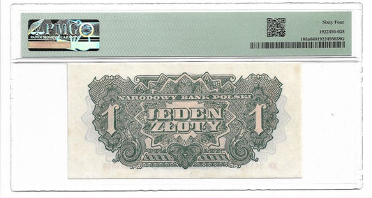 1 zloty 1944 r. "obowiazkowym" - Seria Ey - Grading PMG 64