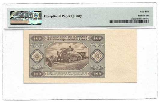 10 zlotych 1948 r. - Seria AW - Gatunek PMG 65 EPQ (K99)