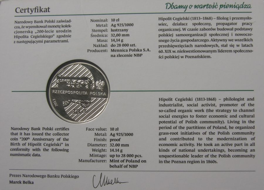 10 zlotych - 200-lecia urodzin Hipolita Cegielskiego