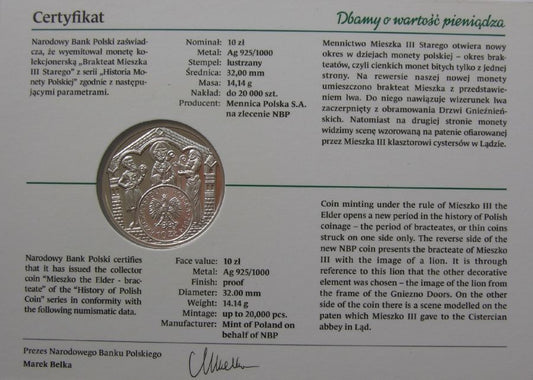 10 zlotych - Historia Monety Polskiej - brakteat Mieszka III