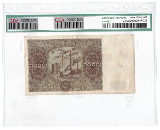 1000 zlotych 1947 r. - Seria D - Klasyfikacja GDA 45 NET (K14)