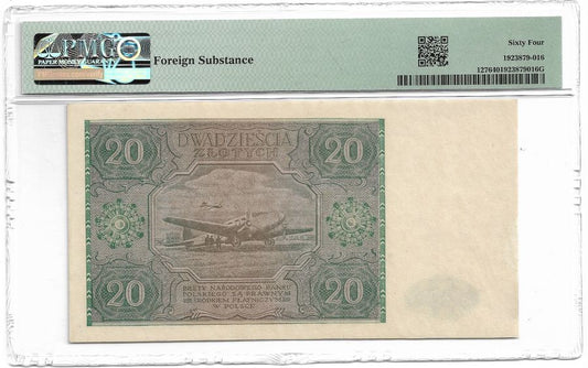 20 zlotych 1946 r. - Seria C - Klasyfikacja PMG 64